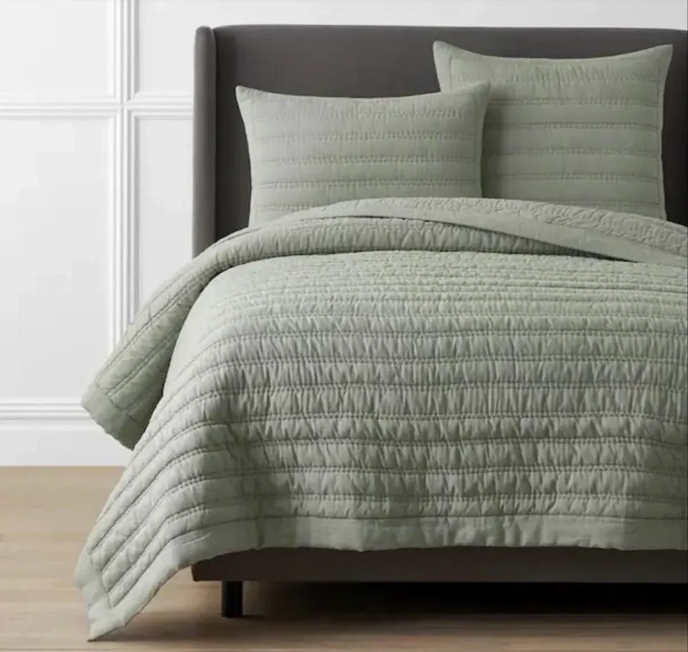 Company Store Legends Hotel Washed Linen Plush Quilt Comforter- Moss Green, King